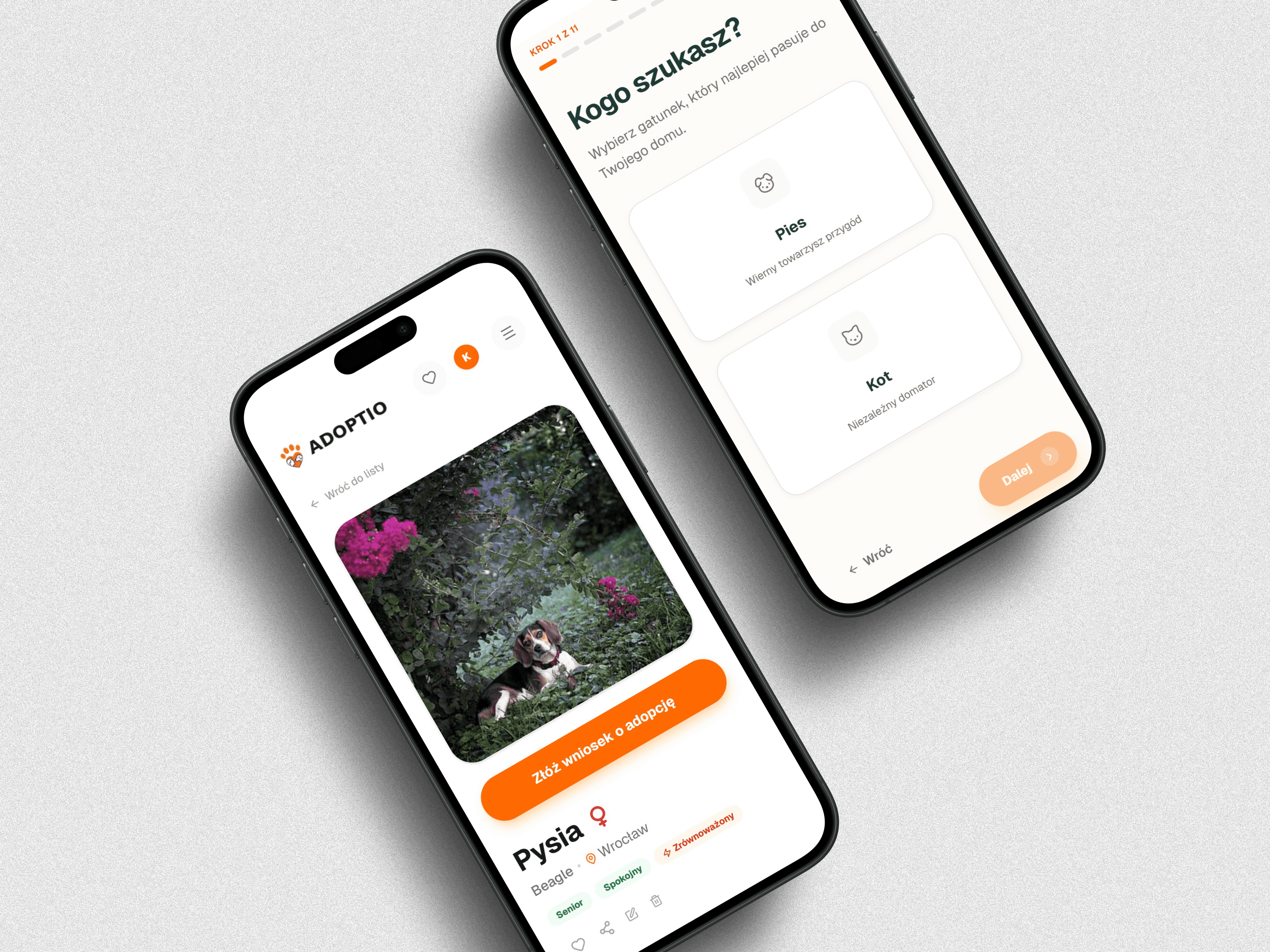 Three mobile views of the Adoptio app