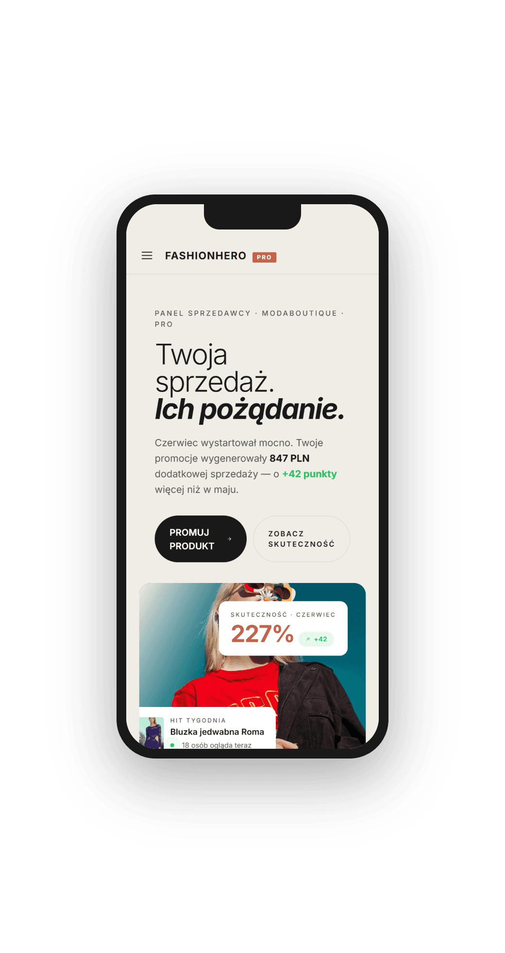 FashionHero mobile dashboard